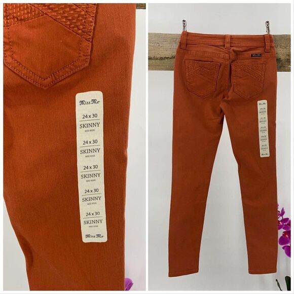 $100 Miss Me Autumn Orange skinny Jeans - Picture 5 of 12